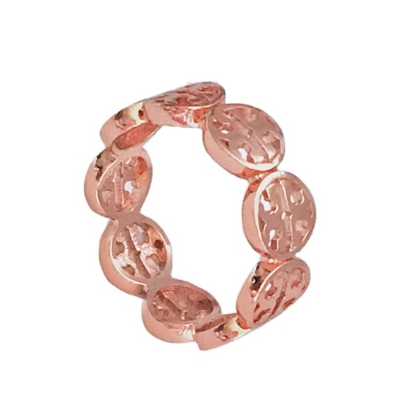 TORY BURCH • Rose Gold Frozen Logo Ring - Picture 3 of 5